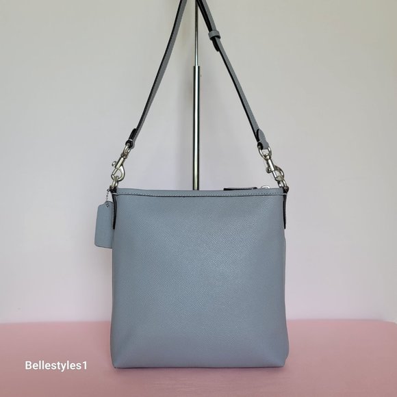 COACH Kitt Crossgrain Leather Messenger Crossbody- Blue Grey color ⭐ - Picture 7 of 16